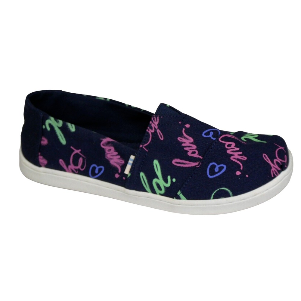 Toms Girls 4.5 Glow in the Dark Sneakers Slip on Electric Love Navy Valentines